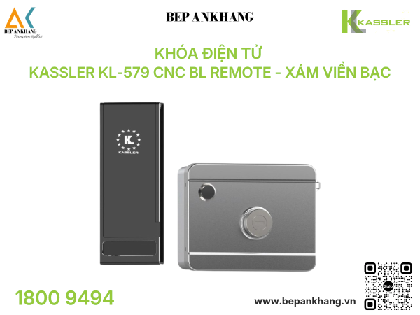 Khóa điện tử Kassler KL-579 CNC BL Remote - Xám Viền Bạc